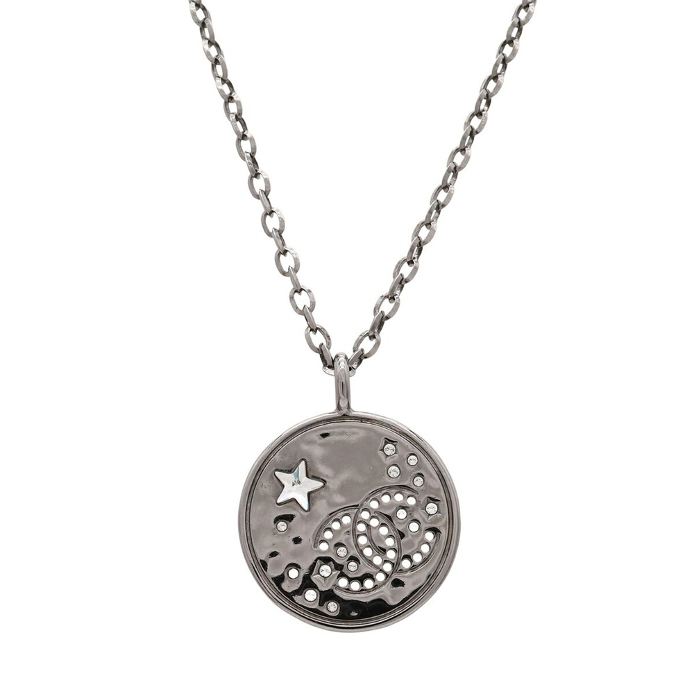 CHANEL Coco Mark Medallion Chain Necklace Pendant Coin Motif Star Rhinestone ...